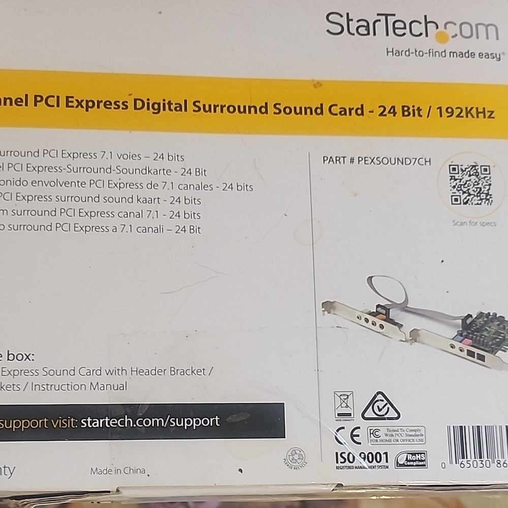StarTech 7.1 PCI Express Digital Surround Sound Card - White/Yellow Accent